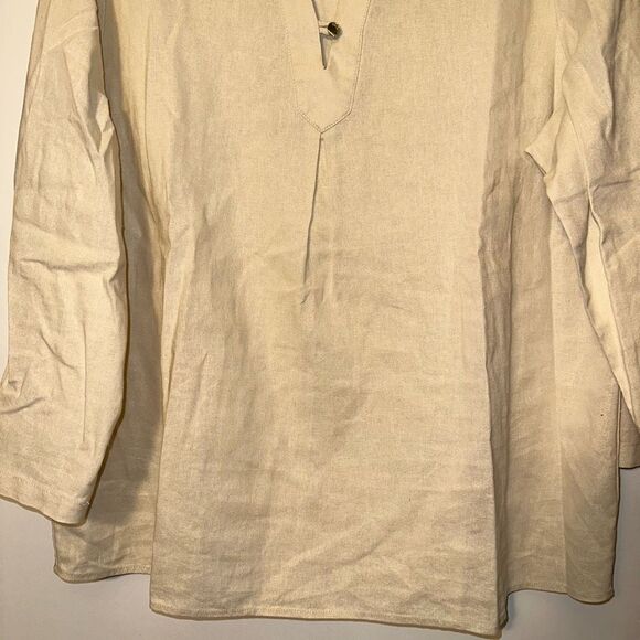 Anne Klein XL Linen Beige Sparkle V Neck Collared Pullover Blouse NWOT - Picture 2 of 13